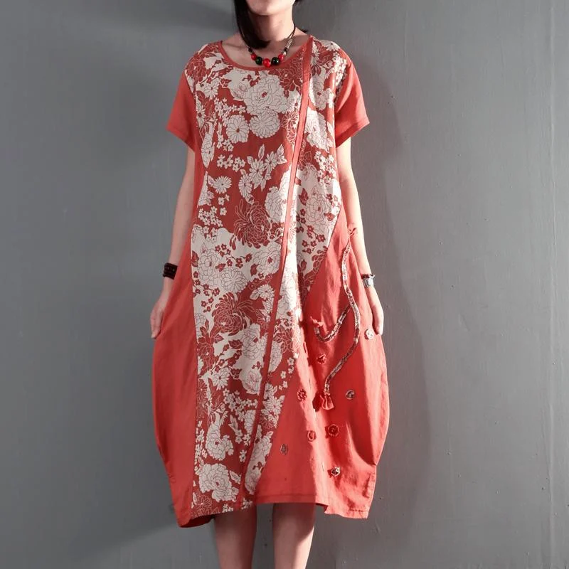 joyful summer floral linen maxi dresses plus size summer dresses casual linen clothing orange