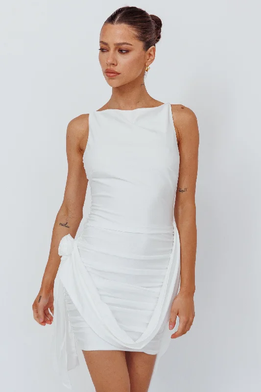 Agyness Rose Sash Feature Mini Dress White Chic Halter Mini Dress