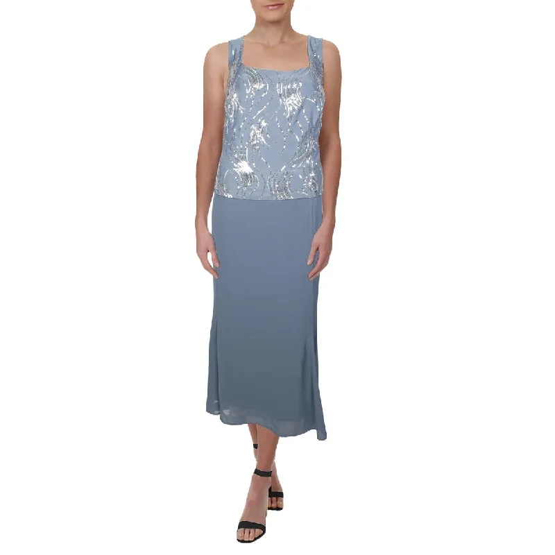 Alex Evenings Womens Plus Jersey Sequined Midi Dress Comfortable Stretch Midi Dress