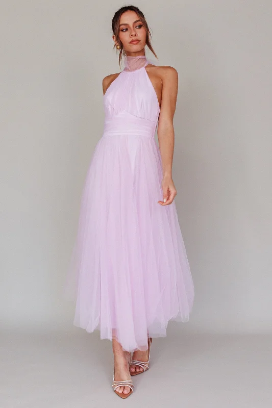 Andria Halterneck Tulle Midi Dress Light Lilac