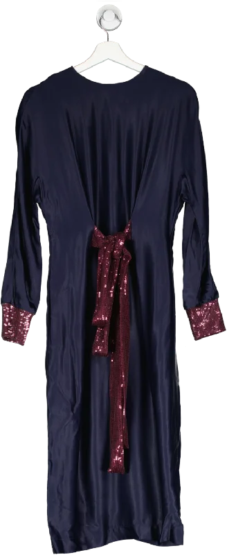 Anna Etter Blue Esther Midi Dress With Sequin Belt UK 10 Trendy Shift Midi Dress