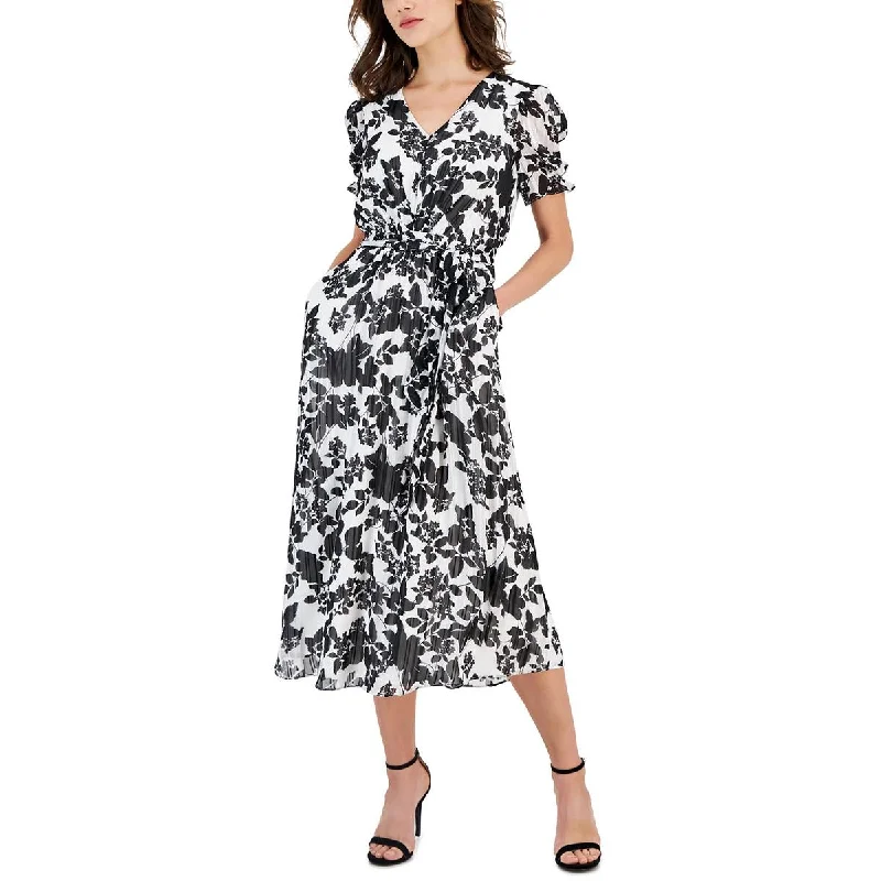 Anne Klein Womens Floral Print V-Neck Midi Dress Fashionable Fitted Midi Dress