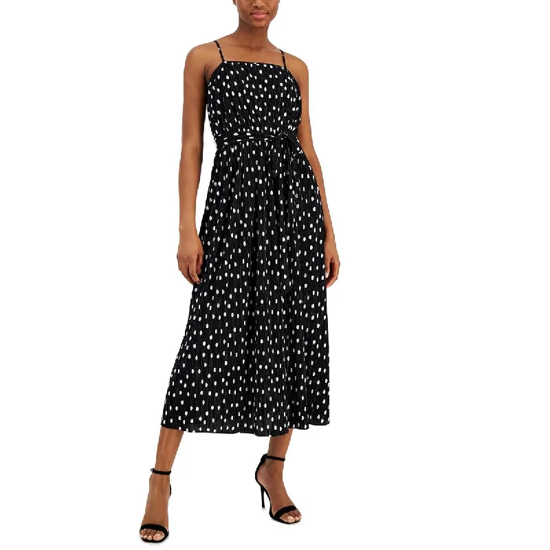 Anne Klein Womens Polka Dot Pleated Midi Dress Comfortable Denim Midi Dress