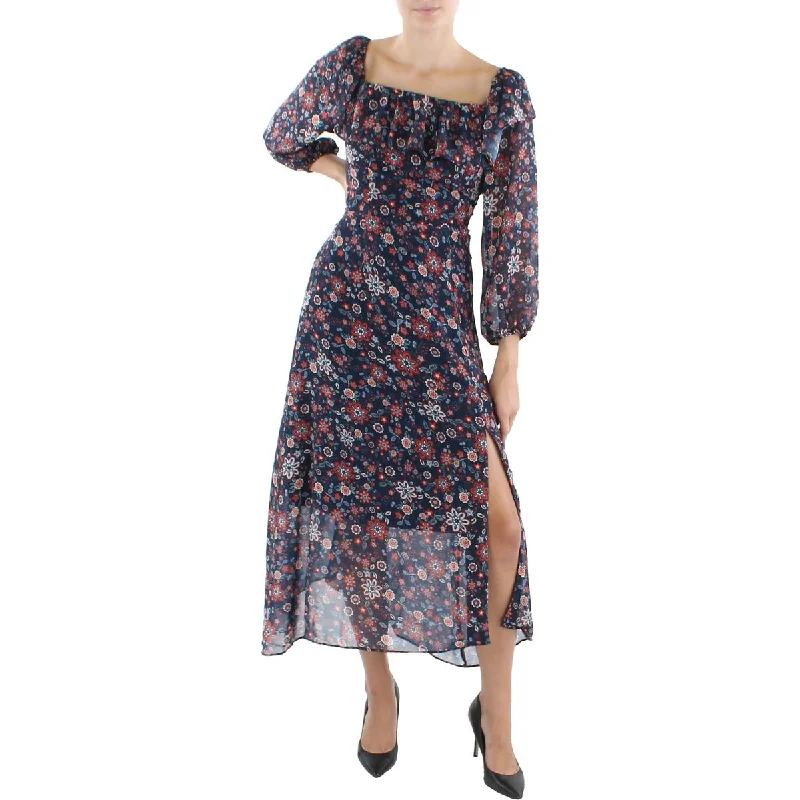 BCBGeneration Womens Off-The-Shoulder Calf Midi Dress Elegant Puff Sleeve Midi Dress