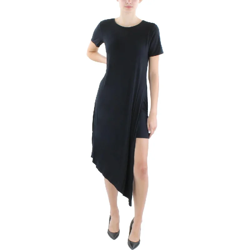 BCBGMAXAZRIA Womens Asymmetric Slit Midi Dress Trendy Long Sleeve Midi Dress