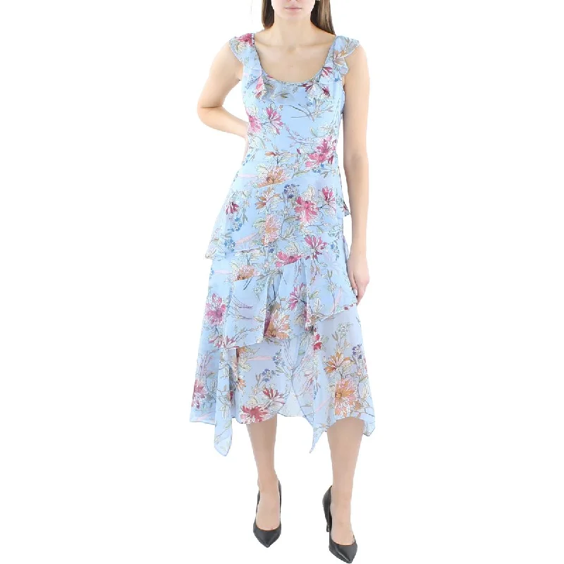 BCBGMAXAZRIA Womens Floral Tiered Midi Dress Stylish Button-Down Midi Dress