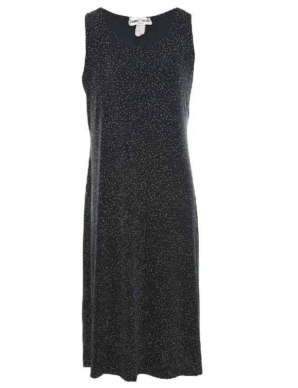 Black Patterned Midi Dress - M Elegant Velvet Midi Dress