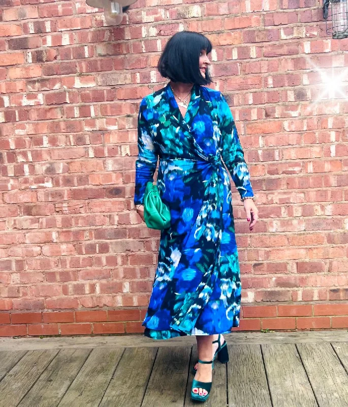 Vibrant Blue Wrap Midi Dress