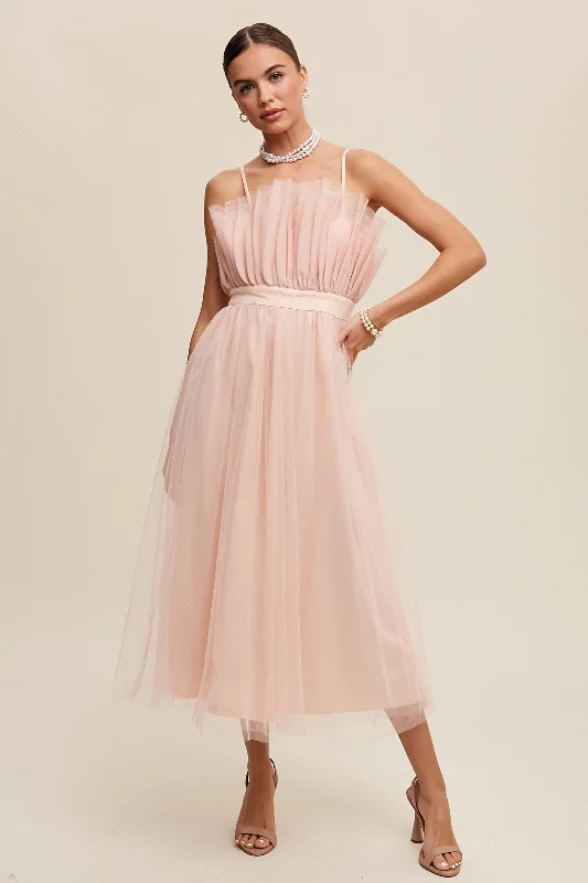 Blush Paper Bag Frill Tulle Maxi Dress