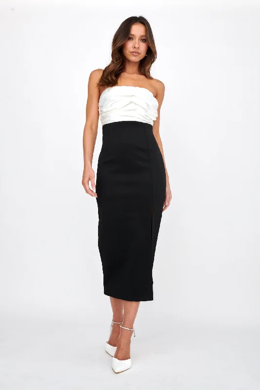 Brandi Strapless Split Midi Dress White/Black