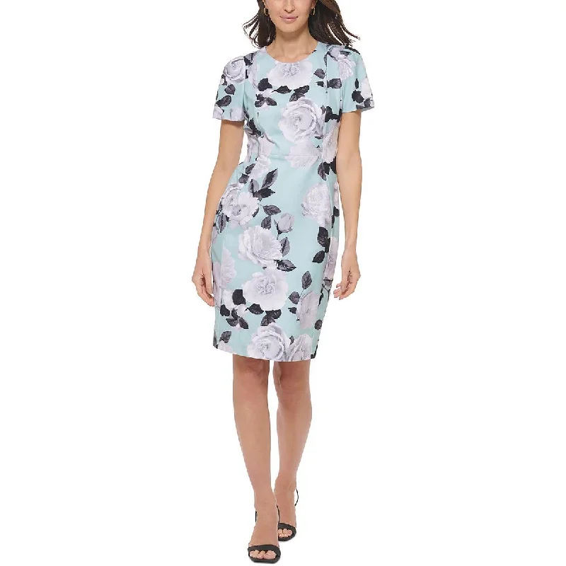 Calvin Klein Womens Floral Knee Length Midi Dress Fashionable High-Neck Midi Dress