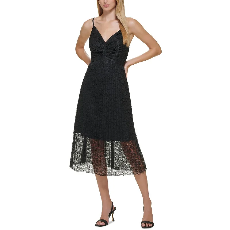 Calvin Klein Womens Lace Floral Midi Dress Trendy Smocked Detail Midi Dress