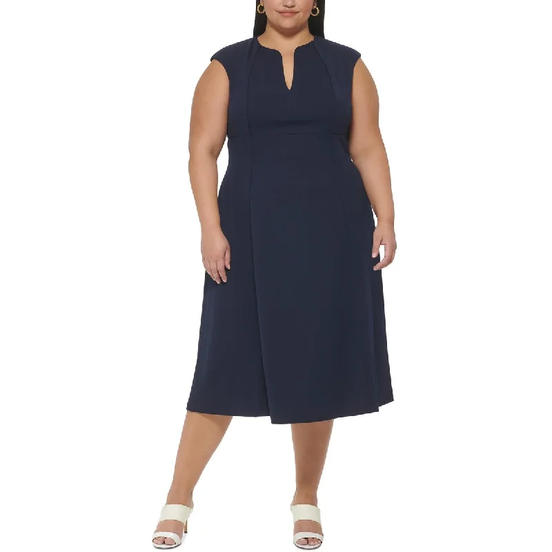 Calvin Klein Womens Plus Pintuck  Midi Dress Fashionable Shift Midi Dress