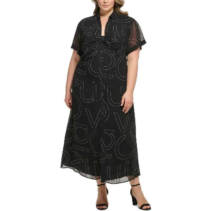 Calvin Klein Womens Plus Printed  Midi Dress Elegant Floral Appliqué Midi Dress