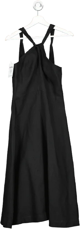 Casa Raki Black Rebecca Midi Dress UK S Comfortable Lace-Up Midi Dress
