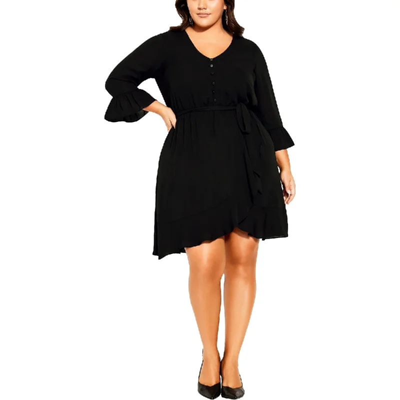 City Chic Womens Button Detail Knee Length Midi Dress Stylish Pleated Skirt Midi Dress City Chic Womens Button Detail Knee Length Midi Dress Stylish Pleated Skirt Midi Dress