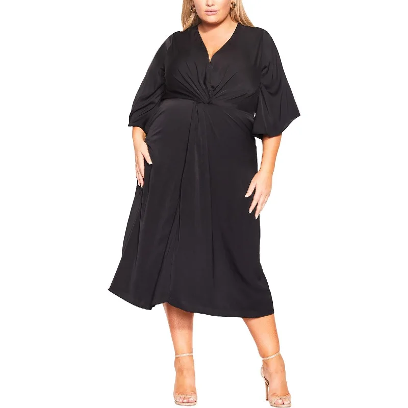 City Chic Womens Plus Flare Sleeve V-Neck Midi Dress Stylish Wraparound Midi Dress