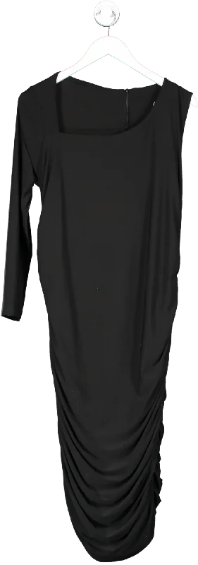 Club L Black One Sleeve Midi Dress With Side Ruching UK 20 Fashionable High-Low Midi Dress Club L Black One Sleeve Midi Dress With Side Ruching UK 20 Fashionable High-Low Midi Dress