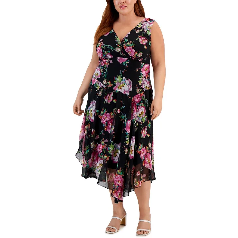Connected Apparel Womens Plus Chiffon Midi Dress Trendy Knit Midi Dress