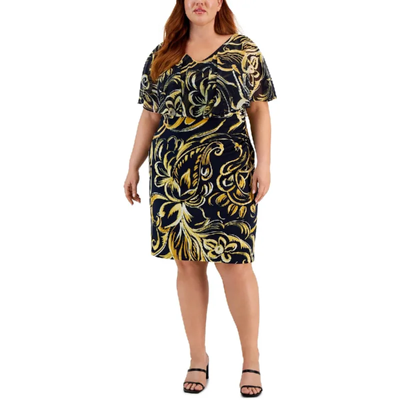 Connected Apparel Womens Plus Jersey Drapey Midi Dress Trendy Bodycon Midi Dress