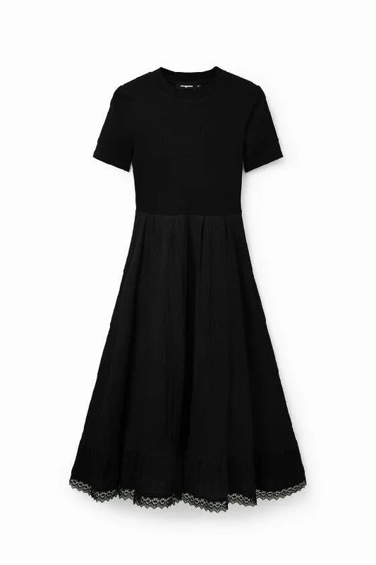 Desigual Combination Textured Midi Dress Comfortable Ruched Midi Dress
