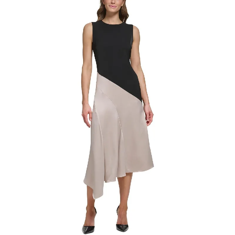 DKNY Womens Colorblock  Midi Dress Cozy Spaghetti Strap Midi Dress