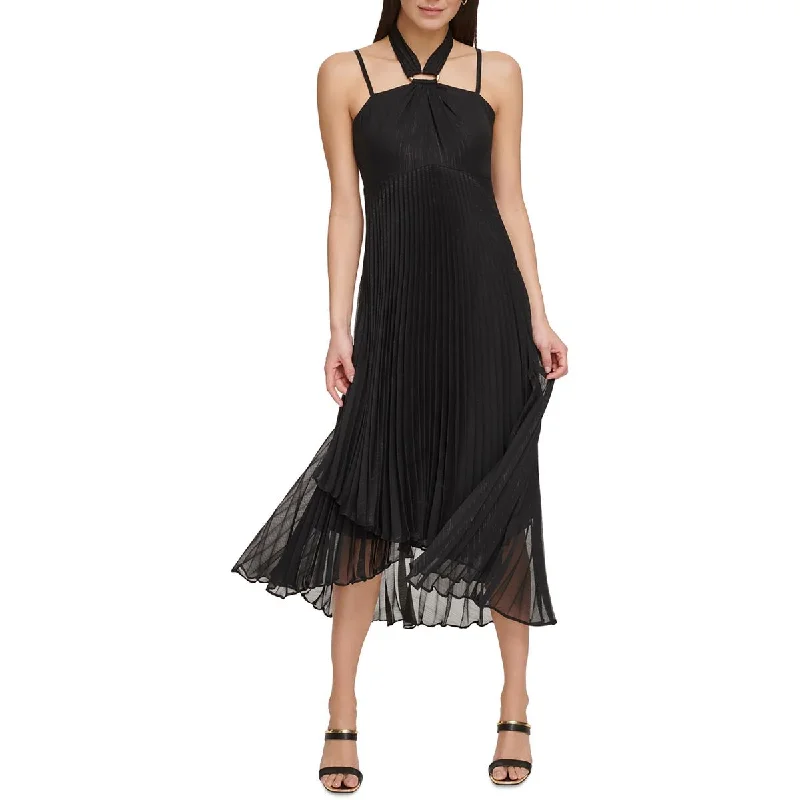 DKNY Womens Halter Mid-Calf Midi Dress Trendy Floral Wrap Midi Dress