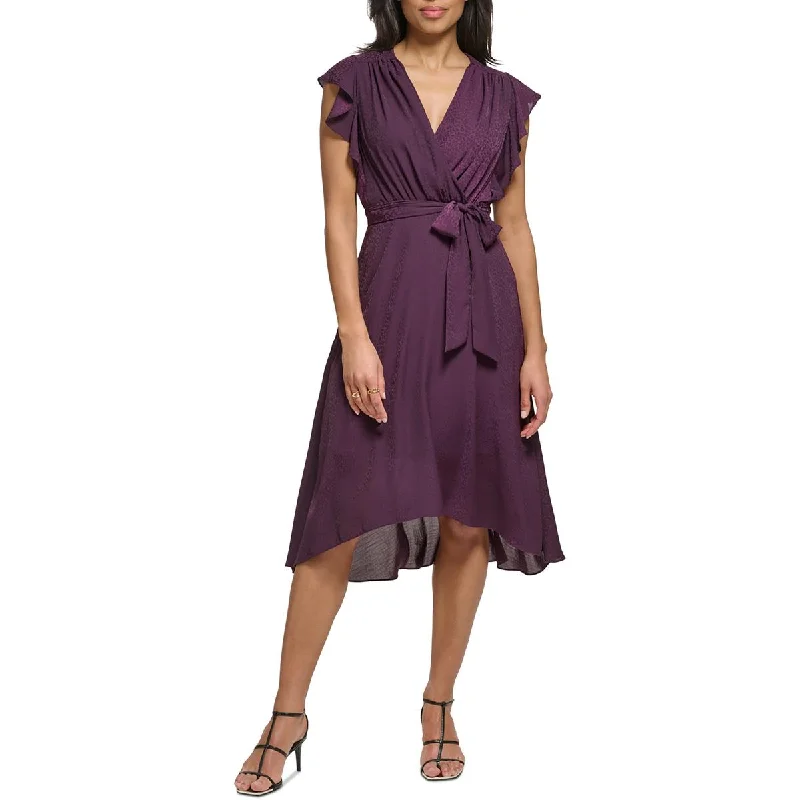 DKNY Womens Midi Flutter Sleeve Midi Dress Trendy Boho Midi Dress