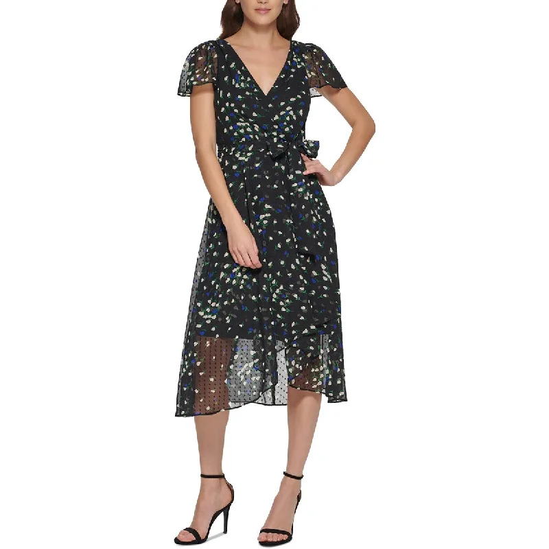 DKNY Womens  Midi Dress Elegant Satin Button Midi Dress