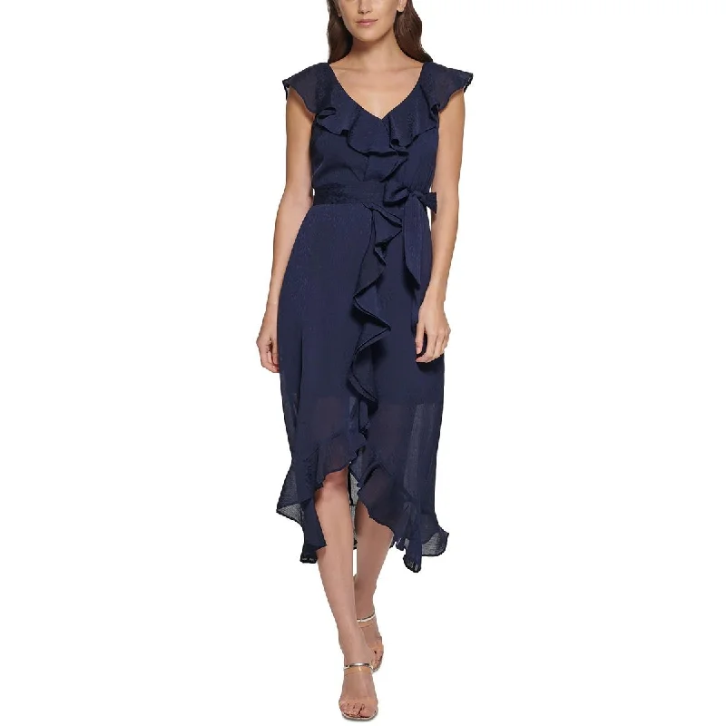 DKNY Womens Ruffled Mid-Calf Midi Dress Comfortable Knitwear Midi Dress