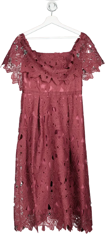 dorothy perkins Luxe Lable Plum Pink Guipure Lace Bardot Midi Dress BNWT UK 12 Elegant Sleeveless Midi Dress