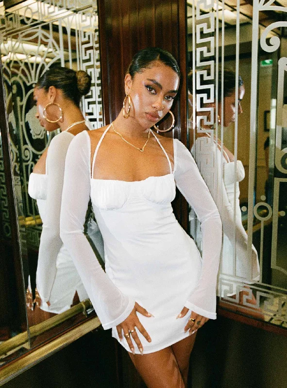 Dyer Sheer Sleeve Mini Dress White Trendy A-Line Mini Dress