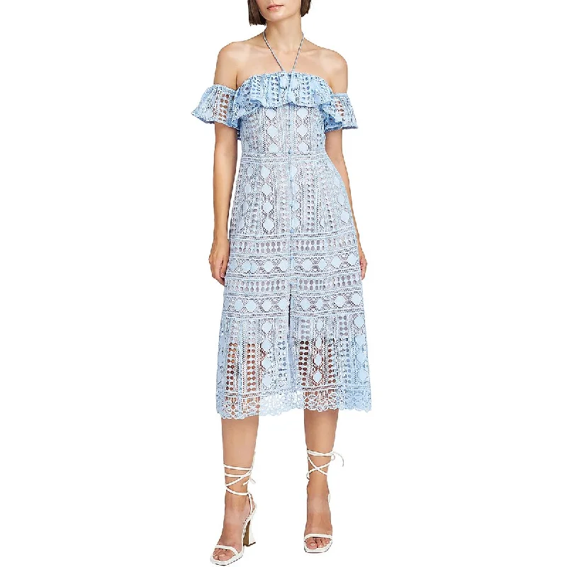 En Saison Womens Janelle Crochet Ruffled Midi Dress Elegant Satin Slip Midi Dress