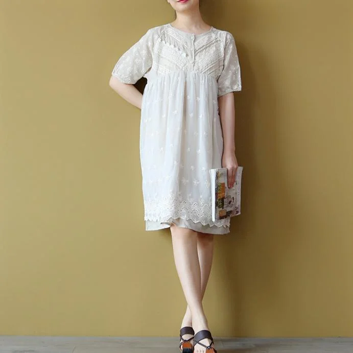 fashion beige  linen maxi dress plus size clothing two layered cotton dresses casual o neck linen clothing dress