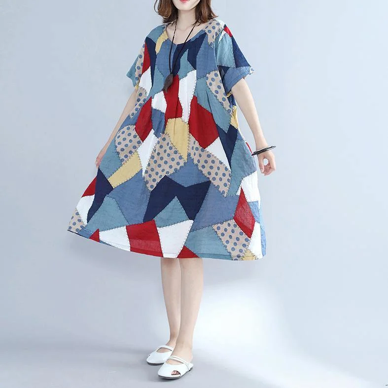 fashion blue patchwork Midi cotton dresses plus size holiday dresses Elegant o neck short sleeve midi dress Cozy T-shirt Midi Dress fashion blue patchwork Midi cotton dresses plus size holiday dresses Elegant o neck short sleeve midi dress Cozy T-shirt Midi Dress