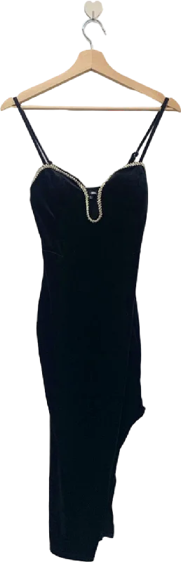 Fashion Nova Black Embellished Velvet Midi Dress XS Stylish Color Block Midi Dress