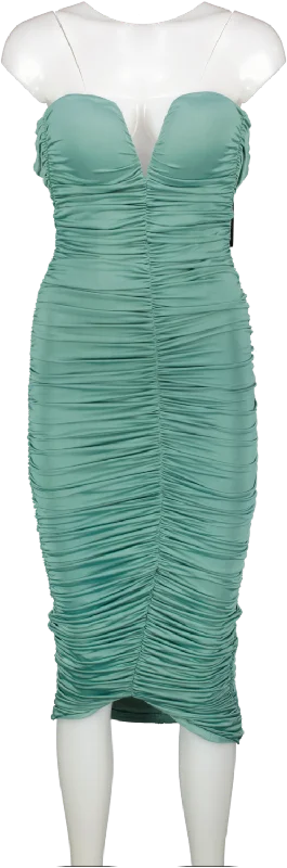 Fashion Nova Green Ruched Everywhere Midi Dress UK 4 Trendy Ruffled Sleeve Midi Dress Fashion Nova Green Ruched Everywhere Midi Dress UK 4 Trendy Ruffled Sleeve Midi Dress