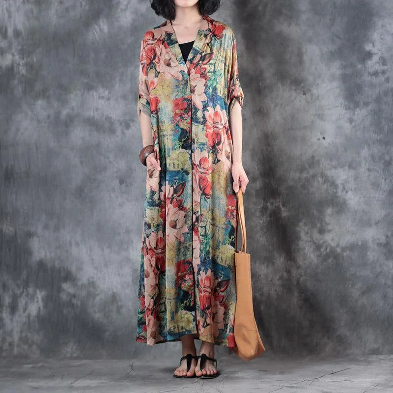 fashion nude floral chiffon cardigans oversized v neck gown vintage two ways to wear maxi dresses