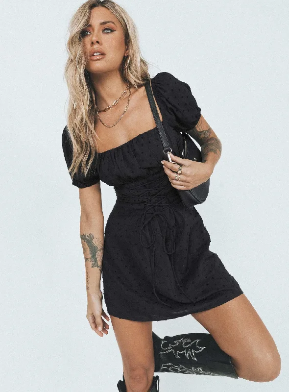 Fauci Mini Dress Black Trendy Mini Dress with Belt