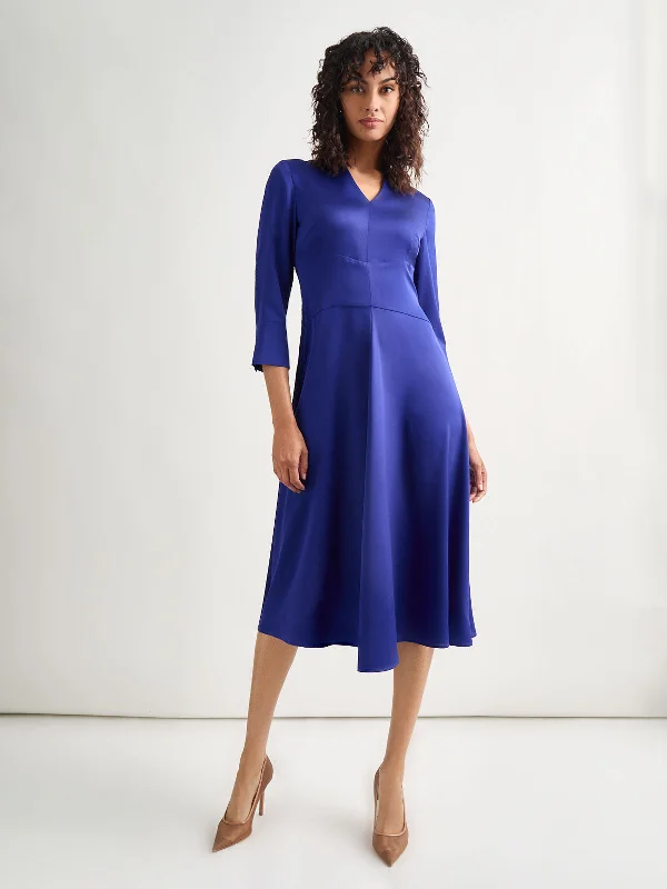 Fit-and-Flare Crepe de Chine Midi Dress