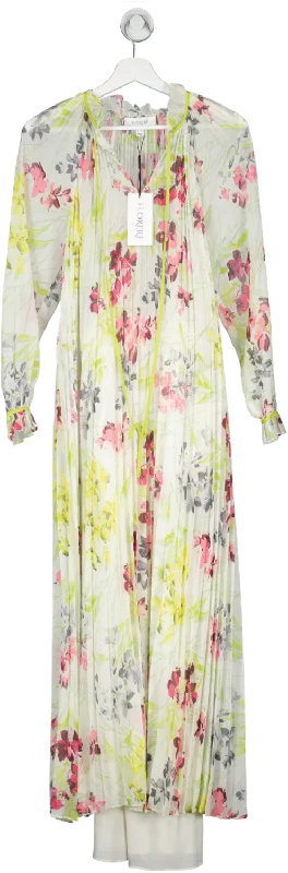 Florere Green Floral Pleated Midi Dress UK 8 Chic Lace Detail Midi Dress