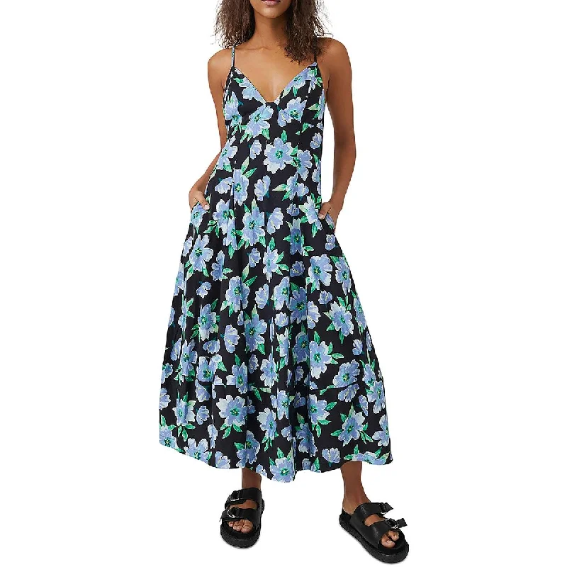 Free People Womens Finer Things V-Neck Long Midi Dress Trendy Mock Neck Midi Dress