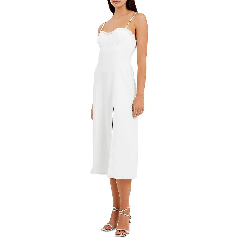 French Connection Womens Echo Ruffled Mid-Calf Midi Dress Stylish Silk Midi Dress