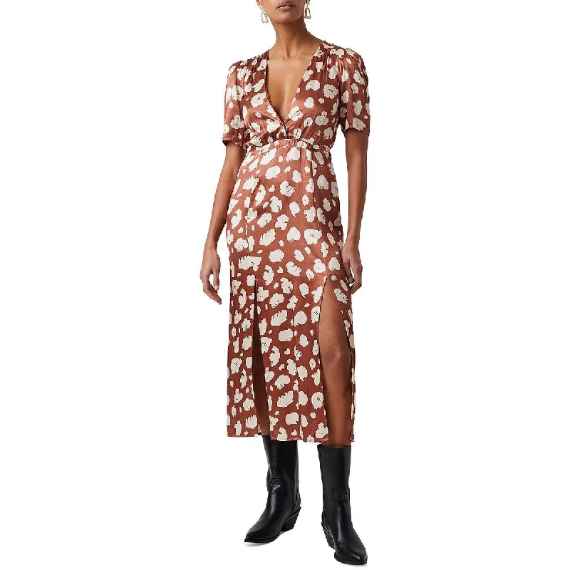 French Connection Womens Printed Tea Length Midi Dress Comfortable Denim Midi Dress