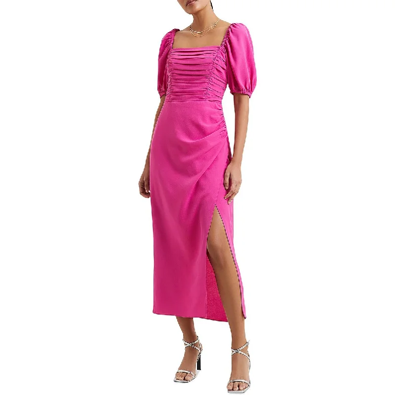 French Connection Womens Ruched  Midi Dress Elegant Floral Midi Dress
