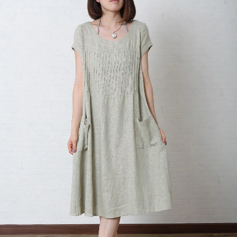 Gray loose linen summer maxi dress oversize cotton sundress