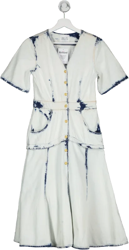 Hayley Menzies Blue Bleached Denim Midi Dress UK S Stylish Long Sleeve Floral Midi Dress Hayley Menzies Blue Bleached Denim Midi Dress UK S Stylish Long Sleeve Floral Midi Dress