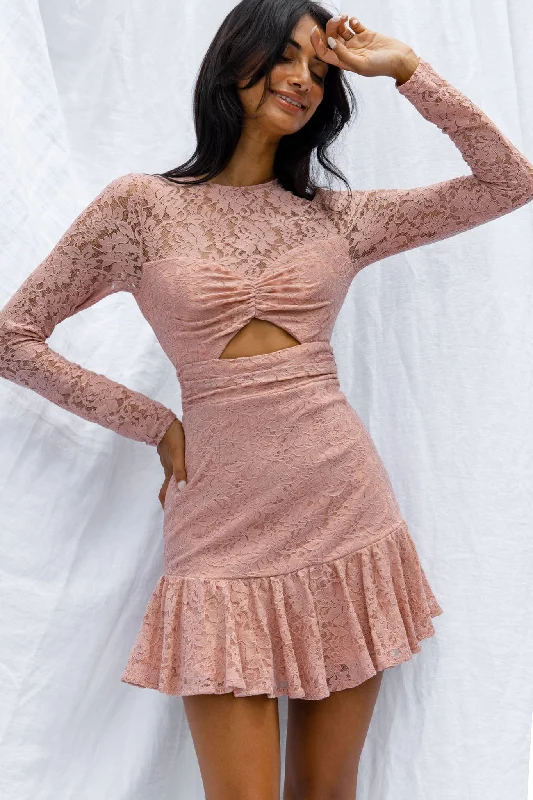 Hearts Aflutter Long Sleeve Open Back Lace Mini Dress Blush Comfortable Shift Mini Dress Hearts Aflutter Long Sleeve Open Back Lace Mini Dress Blush Comfortable Shift Mini Dress