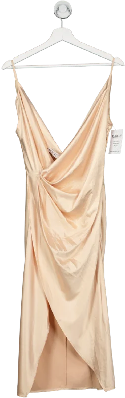 House of CB Beige Reva Corset Satin Midi Dress UK M Stylish Color Block Midi Dress