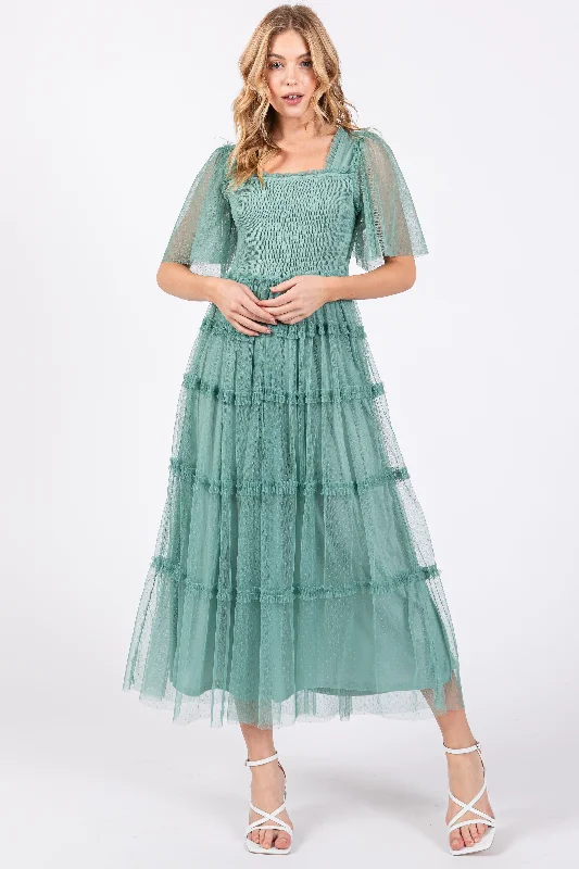 Jade Ruffled Mesh Maxi Dress